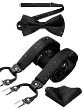  Suspenders for Men Paisley Floral Bow tie Suspender Pocket Square A2-black