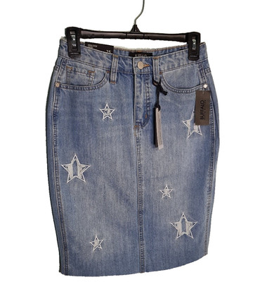 Buffalo David Bitton Ivy Embroidered Star Denim Pencil Skirt High Rise Size 25 N