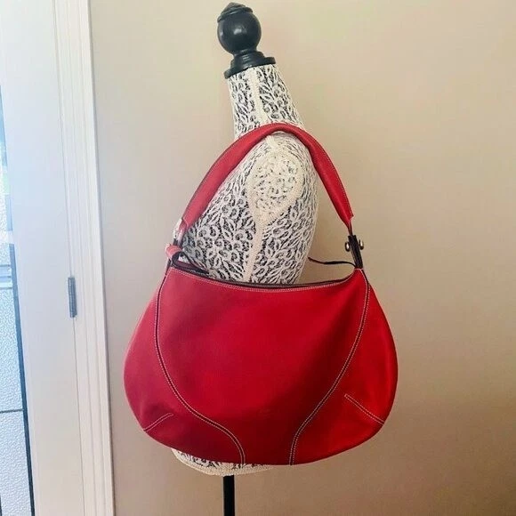 Bolsos Cats Large Red Leather Hobo Shoulder Bag Made in Spain 18" x 11" - Image 2 of 4