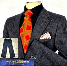 Vtg Brooks Brothers Brooksgate Wool Suit Windowpane Check 40L Union made in USA