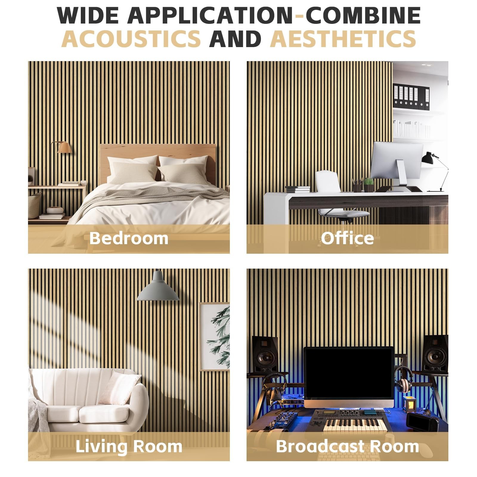 2-Pack 3D Wood Slat Acoustic Panels – Soundproofing & Noise-Absorbing Wall