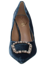 Sam Edelman Harriett Blue Velvet Crystal Embellished Buckle Pumps 8.5 Retro Glam