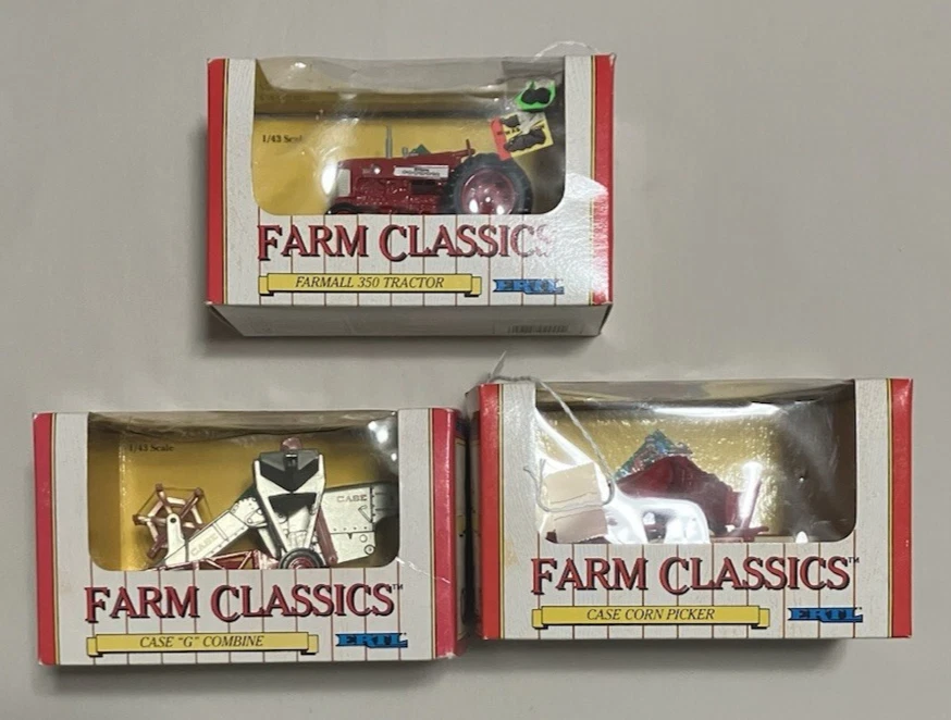 3 Ertl 1/43 Farm Classics Toys: Tractor, Corn Picker, and Pull-type Combine - Image 2 of 4