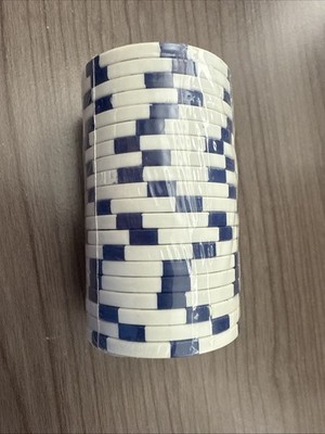New In Wrapper 20 Casino Texas Holdem Poker Chips  White W/ Blue Las Vegas