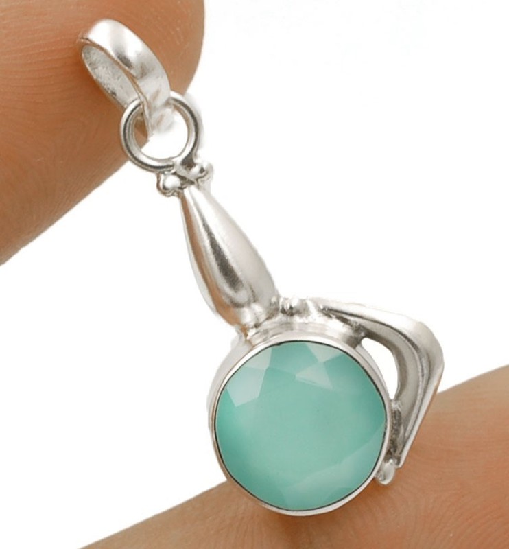 Natural Aquamarine Chalcedony 925 Sterling Silver Pendant Jewelry @9-2