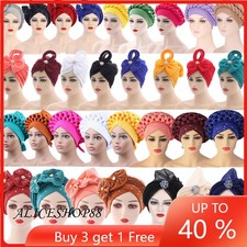 African Women Aso Oke Headwear Headtie Turban Chemo Cap Head Wrap Hats Nigerian
