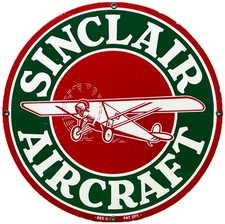 VINTAGE SINCLAIR AIRCRAFT PORCELAIN SIGN GAS STATION MOTOR OIL AIRCRAFT LUBESTER