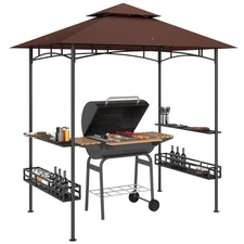 8' x 5' Grill Gazebo, 2-Tier Outdoor BBQ Gazebo, Dark Brown