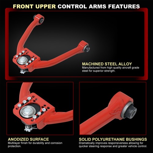 For 2003-2009 350Z G35 Front & Rear Adj. Camber Alignment Control Arms Set Red - Picture 3 of 8