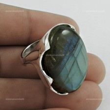 Oval Labradorite Gemstone Cocktail Birthday Bezel Ring Size 7 925 Solid Silver