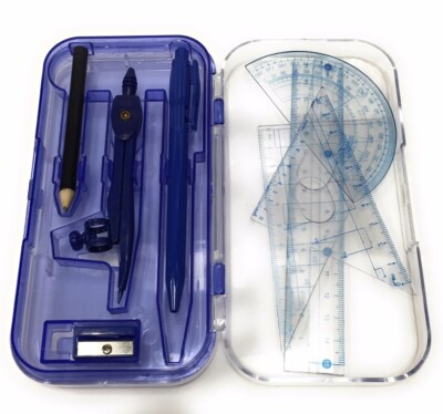 8PC Geometry School Math Set With Compass Rulers Sharpener Pencil