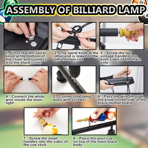 Adjustable Pool Table Lights for 7'-8' Table Billiard Light Hanging Pool Table L - Picture 4 of 6