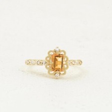 Gold Plated Silver Natural Citrine Diamonds Women Engagement Ring