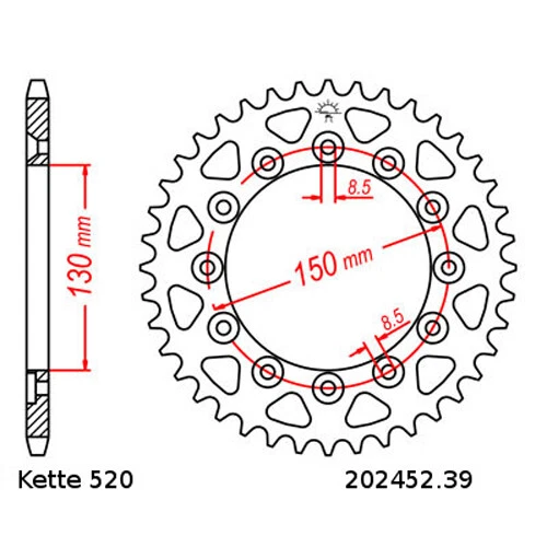 Juego de cadena Honda XL 500 S 79-82 cadena DID 520 VX2 96 abierta 14/39 Foto 3 de 4