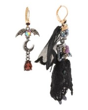 NEW BETSEY JOHNSON MISMATCH SKELETON BRIDE,BAT MOON GOTH PAVE CRYSTAL EARRINGS