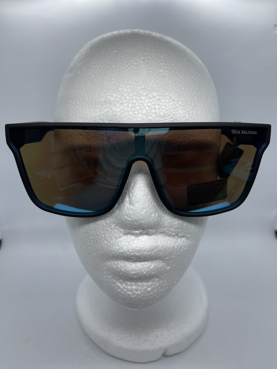 True Religion Black Matte Frame Blue Mirrored Sunglasses 100% UV