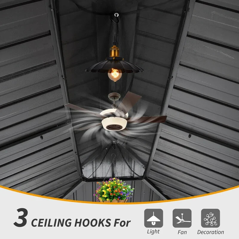 Domi 14x24Ft Hardtop Gazebo Double Roof w/Curtain&Netting,Built-in gutter system