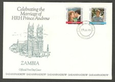 AOP Zambia 1985 Royal Wedding Sarah + Andrew FDC First Day cover