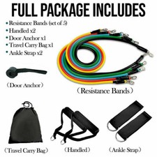 11 PCS Resistance Band Set Yoga Pilates Abs Exercise Fitness Tube Workout Bands