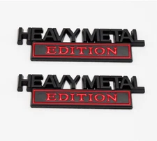 Pair Set Heavy Metal Edition Emblem 3D Fender Badge Decal Sticker Black Red