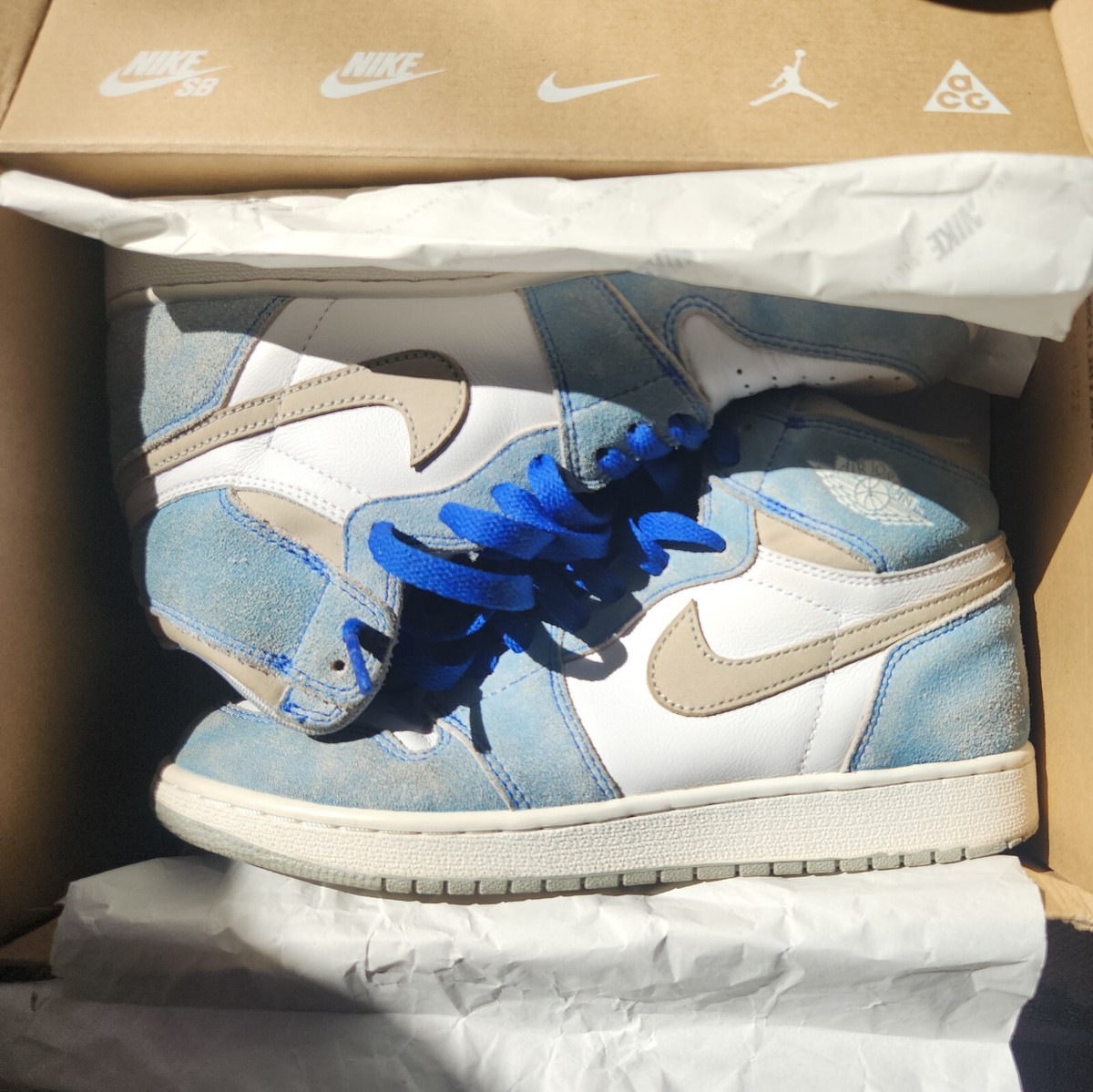 Size 7Y Nike Air Jordan Retro High OG Hyper Royal White GS Womens