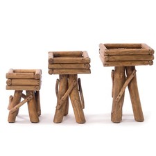 BLUMENHOCKER "TWIST" | Teakholz | Holz Hocker, Wurzelholz Hocker, Pflanzenhocker
