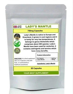 YOUR BEST SUPPLEMENT Lady's Mantle Capsules 750mg 100% Natural, (Pure no additives) High strength