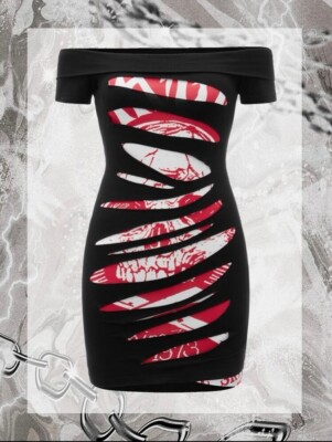 NWT Black Off Shoulder Ripped Short Sleeve Bodycon S