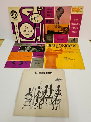 Vintage 45 x 5 Cy Laurie, Rhythm Kings, St Louis Dates, C. Barber Jazz Blues G C