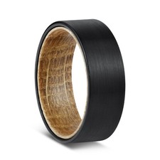 8mm Men's Black Brushed Metal Ring Whiskey Barrel Ring with Wood Box