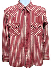 ELY Cattleman Western Shirt Mens 17 Maroon Red Stripe Rodeo Pearl Snap Long Slv