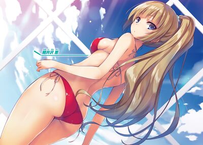Anime girls bikini long hair blue eyes blonde red Playmat Gaming