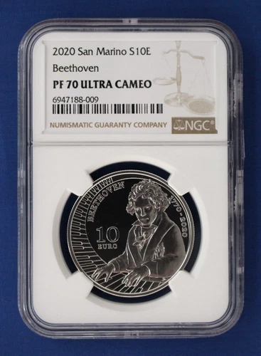 2020 San Marino Silver Proof 10 Euro coin "Beethoven" NGC PF70 with Case & COA