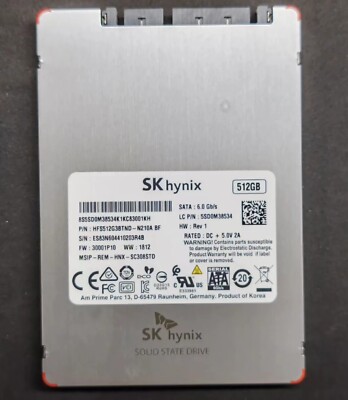 512GB SKhynix SSD SATA 6.0 Gb/s HFS512G3BTND-N210A BF FW:30001P10 SC308STD SC308