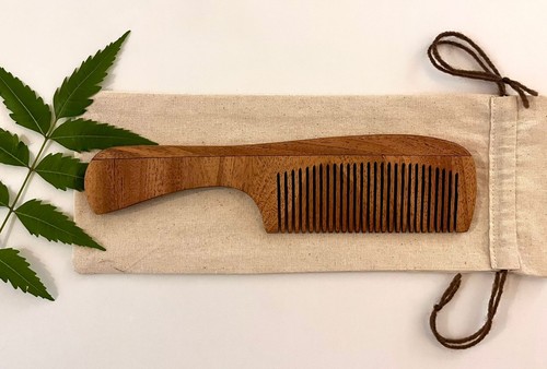 Wood Hair Comb Anti-Static Wooden kohomba Coarse & Fine Teeth Natural Handmade - Picture 3 of 5