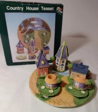 Vintage Miniature Tea Set Country House Complete 1997 Hand Painted Resin