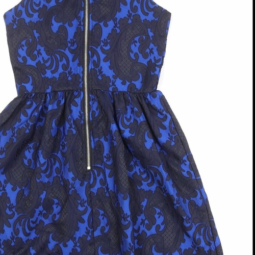 Glamorous donna blu geometrico poliestere vestibilità e svasata taglia XS cerniera collo rotondo - Foto 4 di 10