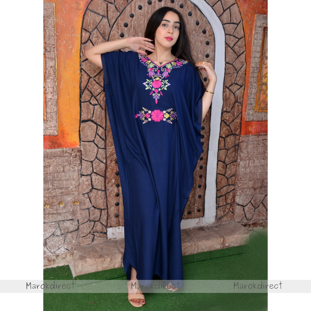 Moroccan Kaftan Womens Eid Farasha Dress Floral Embroidery Stylish