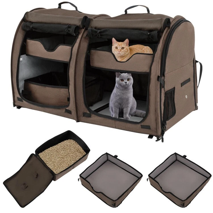 Double Compartment Pet Carrier Portable Cat Dog Travel Sack W