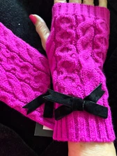 Kate Spade Womens Cable Knit Fingerless Gloves Fuchsia Pink NEW $78