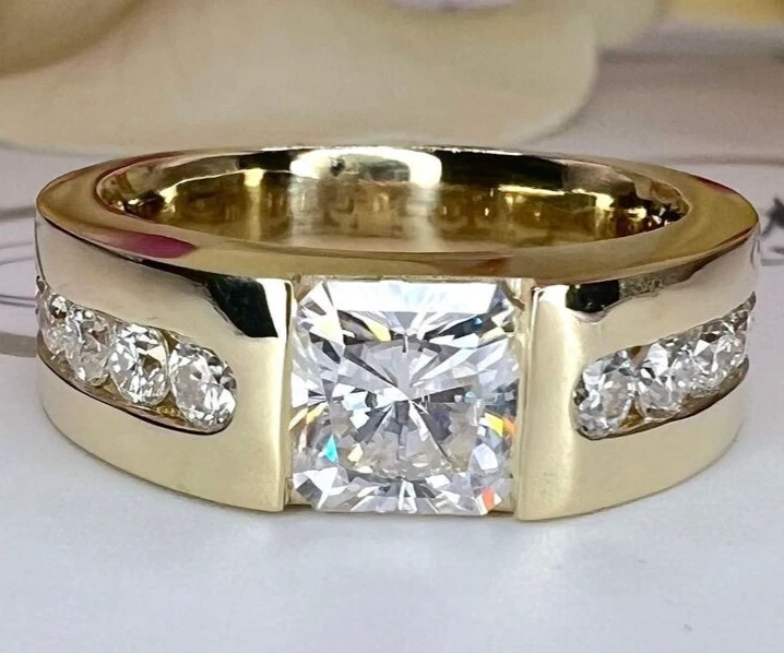 4CT Princess Cut VVS1/D Moissanaite Engagement BAND Ring 14K Yellow Gold Plated - Image 4 of 4