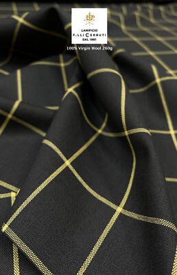Black Check Wool Suiting Fabric Yellow Windowpane Hopsack Lanificio CERRUTI 3.8m