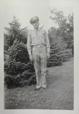 Vtg Photo Military Handsome Soldier Wearing Uniform Standing by tree WWII