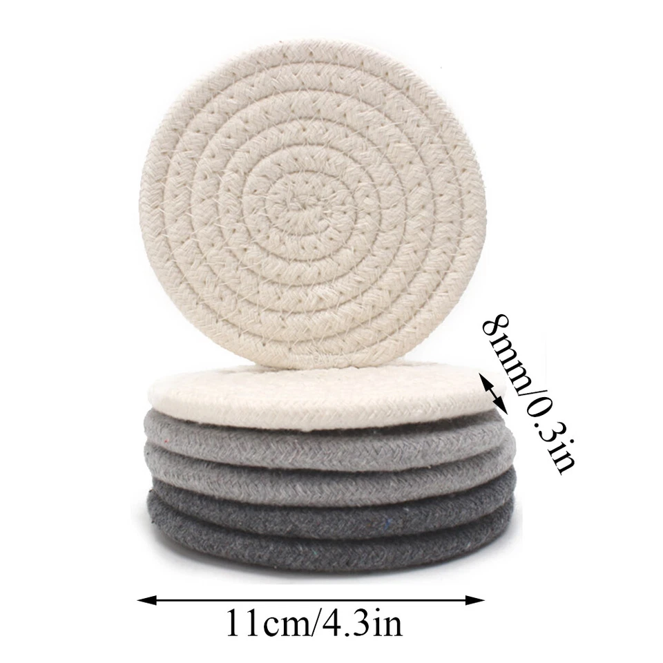 6 Pcs Woven Round Placemats Heat Resistant Bowls Coffee Cups Coaster Home Decor - Image 2 of 4