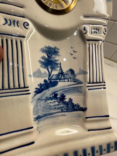 West Germany Porcelain Wind Up Clock M.W Mercedes Delft Motif Belgian Blue 417 - Picture 21 of 24