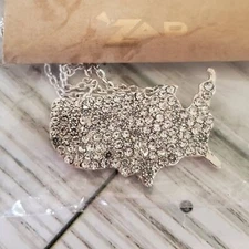 ZAD Silver CZ Rhinestone USA Cutout Necklace - NEW