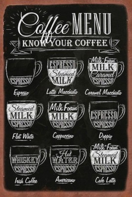 Blechschild 18x12 Coffee Menu flat white Doppio Wand Deko Bar Kneipe Sammler Ges