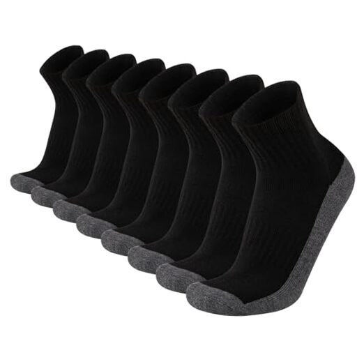 Mens Cushioned Ankle Socks, Comfort Athletic Running Casual 8 Pairs Black