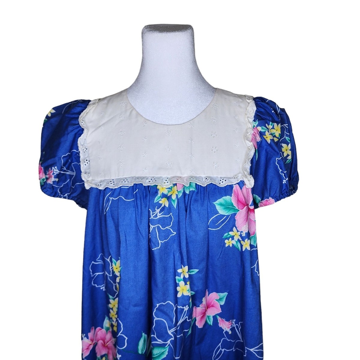 アンティーク ビンテージ 70s USA ハワイ ブルー ロングワンピース 美品 Vintage 70s Hawaiian Mumu Maxi Dress Womens Size M Blue