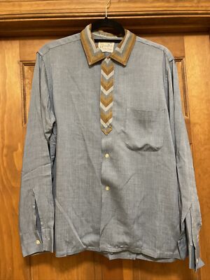 Vintage 1950s Bud Berma Blue Rayon Shirt Large Rockabilly | eBay